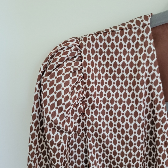 Abercrombie M Tall Mini Wrap Dress Brown Geometric Pattern Puff Long Sleeve - Picture 4 of 10